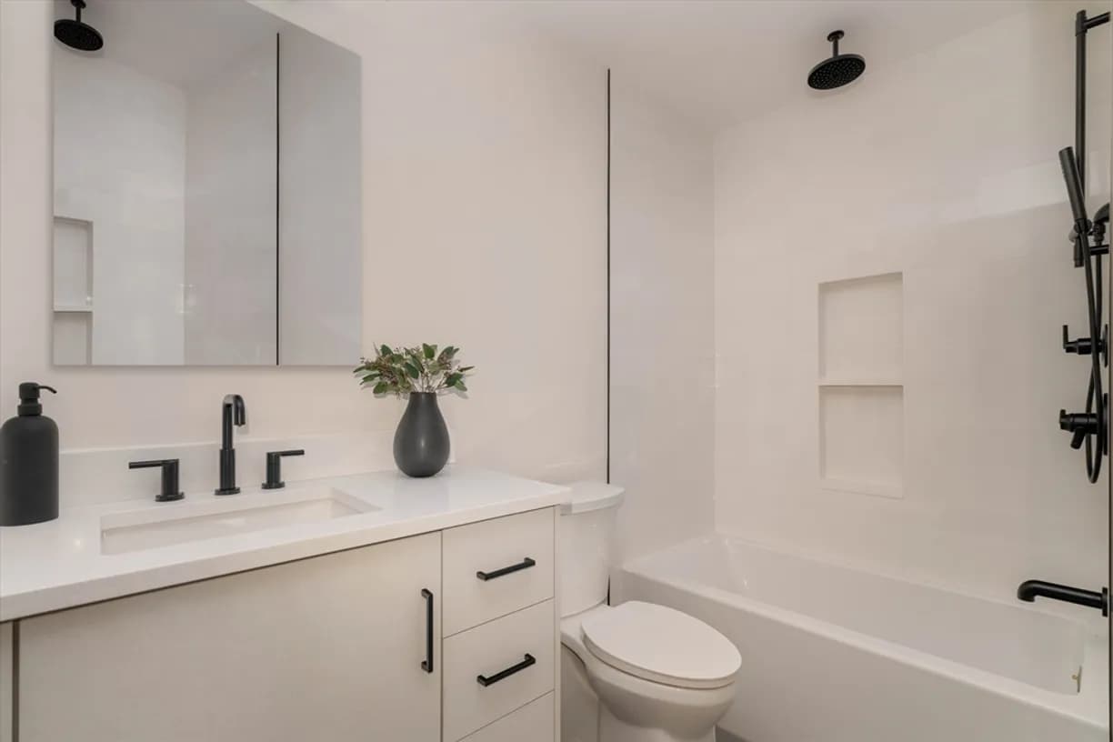 Pure White quartz vanity top — Brookline, MA